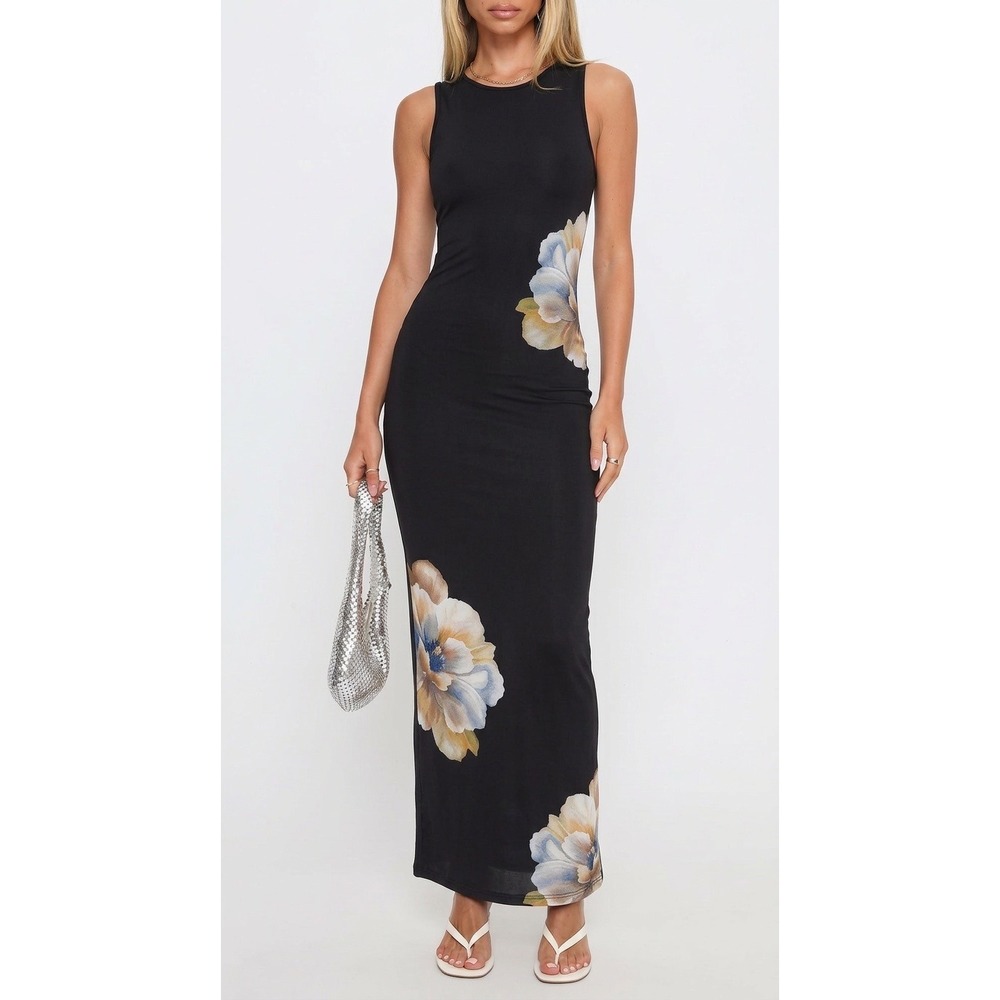 Peppermayo Side Effects Mesh Maxi Dress Black Orchid Floral US 8 NWT